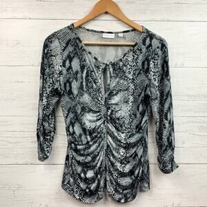 New York & Co Peekaboo Neckline Snakeskin Print Shirt